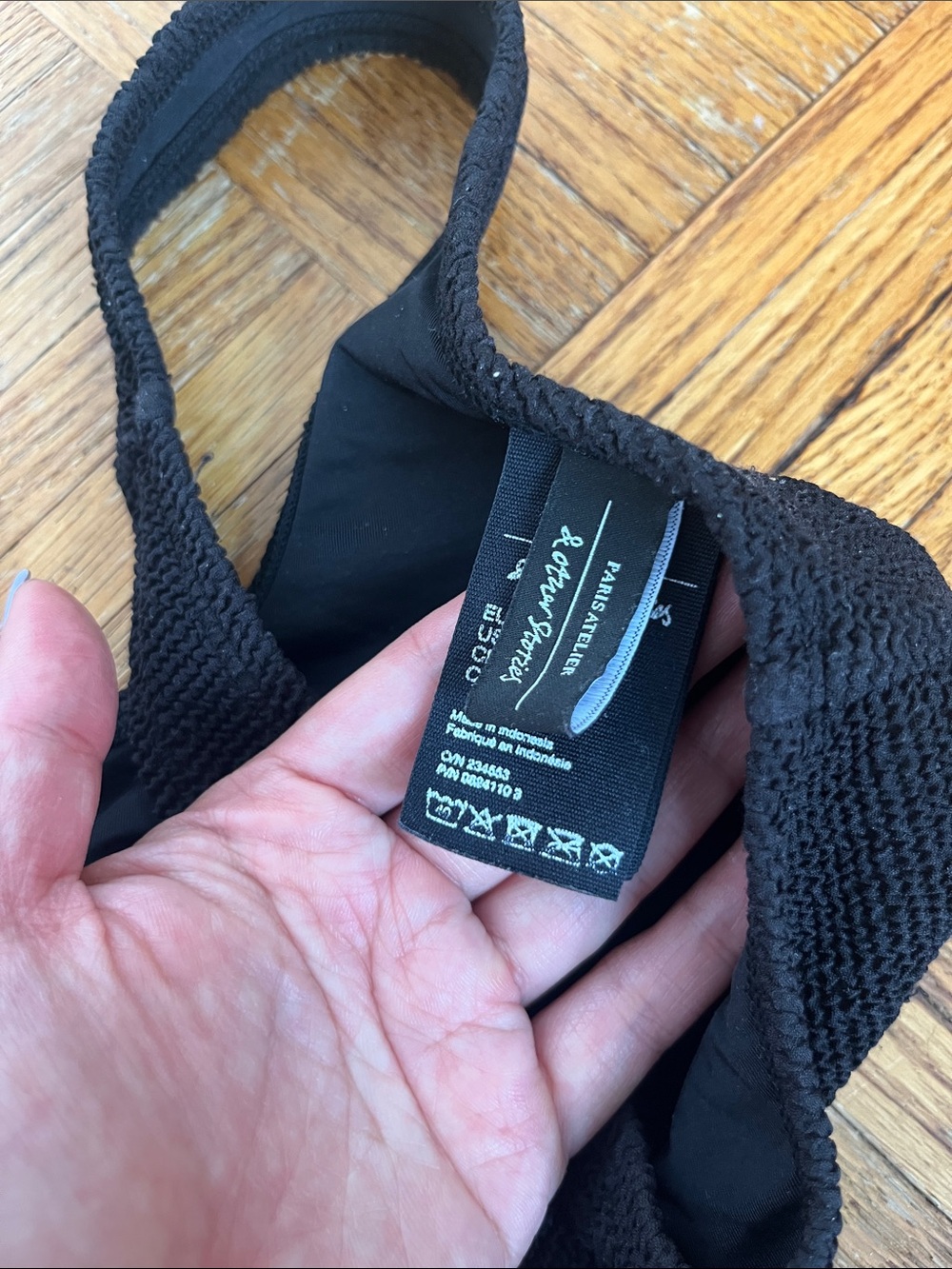 & other stories Black Smocked Bikini Top with Tie Detail - Picture 2 of 4